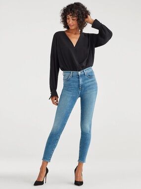 7 For All Mankind Luxe Vintage High Waist Ankle Skinny Jeans Beau Blue 27 NWT